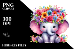 Cute Elephant with Flower Crown PNG Product Image 2