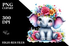 Cute Baby Elephant with Flower Crown, Transparent PNG Product Image 2