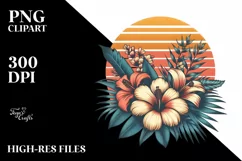 Vintage Tropical Flower Sunset Clipart Product Image 1