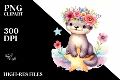 Cartoon-Style Otter with Flower Crown, Transparent PNG Product Image 3