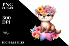 Cartoon-Style Otter with Flower Crown, Transparent PNG Product Image 3