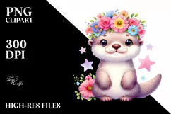 Cartoon-Style Otter with Flower Crown, Transparent PNG Product Image 3