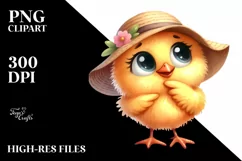 Watercolor Funny Chick Standing in Sun Hat | Clipart Product Image 1