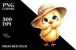 Watercolor Funny Chick Standing in Sun Hat | Clipart Product Image 3