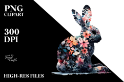 Sitting Bunny made of Abstract Flowers, White Background PNG Product Image 2