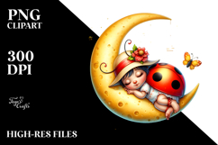 Whimsical Baby Ladybug Sleeping on the Moon | Clipart Product Image 2