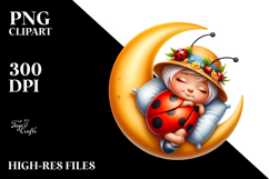 Whimsical Baby Ladybug Sleeping on the Moon | Clipart Product Image 2