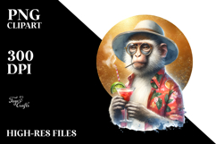 Monkey in Hipster Beachwear Drinking Cocktail Product Image 2