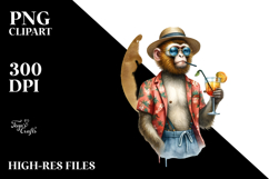 Monkey with Beachwear Drinking Cocktail PNG Product Image 2