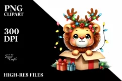 Expressive Lion with Reindeer Horns PNG Product Image 3