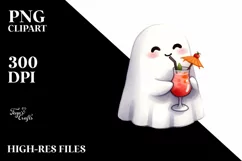 Simple Halloween Cute Ghost with Cocktail PNG Product Image 1