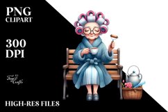 Watercolor Old Lady Sitting on Bench | Sublimation Clipart Product Image 1