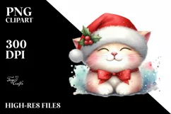 a Cute Christmass Cat with Santa Hat PNG Product Image 1