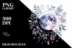 Vibrant Boho Moon with Stars, Transparent PNG Product Image 1