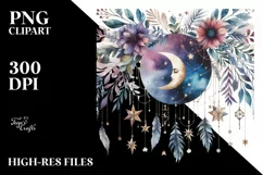 Vibrant Boho Moon with Stars, Transparent PNG Product Image 3