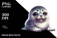 Digital Watercolor Adorned Seal Big Eyes PNG Product Image 2