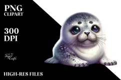 Digital Watercolor Adorned Seal Big Eyes PNG Product Image 2
