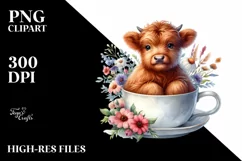 Cute Baby Highland Cow Sitting in Cup | Sublimation Clipart Product Image 3