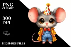 Baby Mouse in Party Hat and Raincoat | Clipart Product Image 3