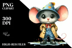 Baby Mouse in Raincoat and Party Hat | Clipart Product Image 1