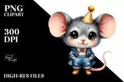Cute Baby Mouse in Farm Attire | Clipart Product Image 1