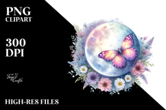 Vibrant Butterfly on Moon with Flowers Sticker Clipart Product Image 2