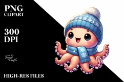 Cute Baby Octopus Exiting Crack, Winter PNG Product Image 2