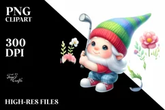 Cute Baby Gnome Playing Golf With Flowers Pastel Style Product Image 1
