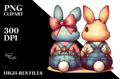 Colorful Vintage Sitting Bunnies PNG Product Image 2
