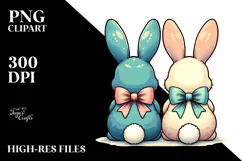 Colorful Vintage Sitting Bunnies PNG Product Image 2