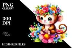 Cute Monkey with Flower Crown PNG Product Image 2