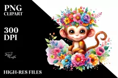 Cute Monkey with Flower Crown PNG Product Image 1