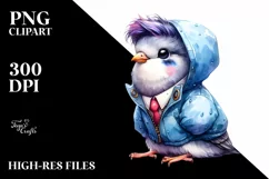 Posing Baby Dove with Raincoat, Transparent PNG Product Image 1