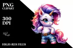 Proud Baby Unicorn Playing with Jeans, Transparent PNG Product Image 3