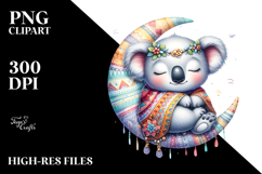 Boho Cute Baby Koala Sleeping on the Moon | Clipart Product Image 2
