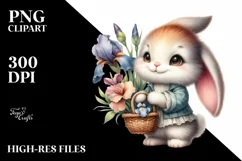Cute Baby Bunny with Iris Bouquet, Transparent PNG Product Image 1