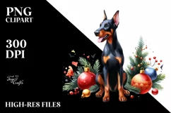 Cute Doberman Pinscher with Santa Hat, Summer PNG Product Image 1
