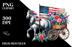 Horse Wagon With Flowers USA Flag Colors Product Image 1