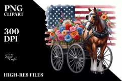 Horse Wagon With Flowers USA Flag Colors Product Image 1