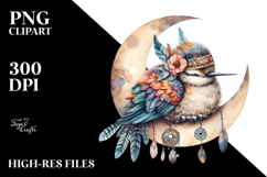 Boho Hummingbird on Moon Sticker Clipart Product Image 2