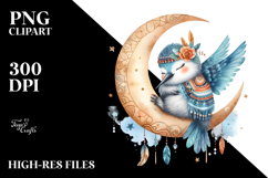 Boho Hummingbird on Moon Sticker Clipart Product Image 2