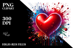 Colorful Digital Painting Red Glossy Heart PNG Product Image 2
