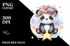 Cute Panda with Flower Crown PNG Product Image 3