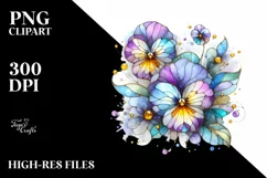 Watercolor Stained Pansy Golden Clipart Product Image 3