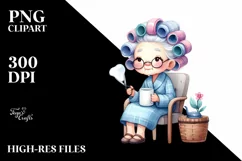 Watercolor Character Sitting on Chair with Mug | Sublimation Product Image 1