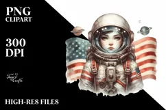 Washed Vintage Astronaut Girl Centered | Sublimation Clipart Product Image 1