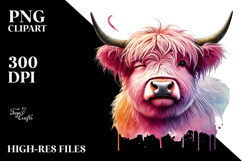 Winking Highland Cow, White PNG Product Image 2