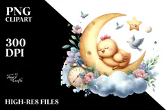 Whimsical Baby Chicken on Moon PNG Product Image 2