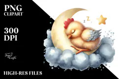 Whimsical Baby Chicken on Moon PNG Product Image 2