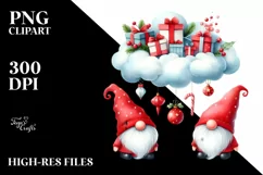 Red Christmas Gnomes With Presents Hanging PNG Product Image 2